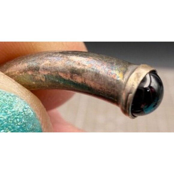 Vintage Sterling Silver Cabochon Garnet Cuff Open Ended Cuff Bracelet - Picture 7 of 7